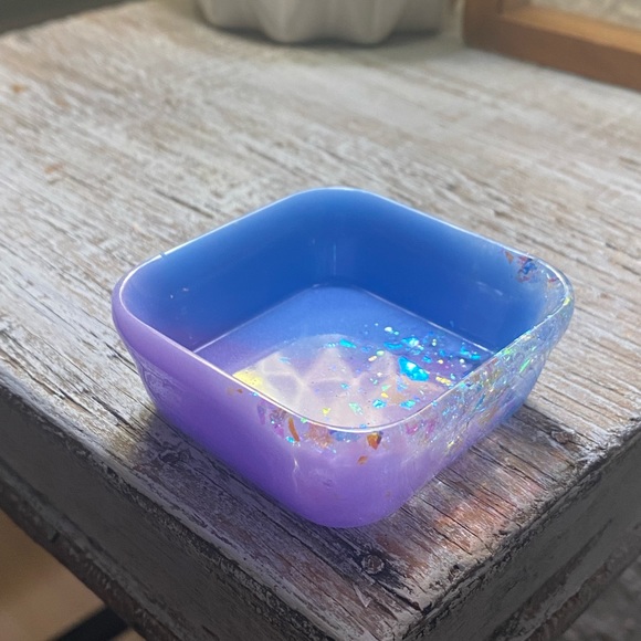 Jewelry Tray - Purple + Blue + Rainbow Iridescent Confetti - Square Dish - Picture 6 of 16